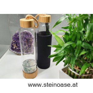 Glasflasche mit Aventurin & Bergkristall